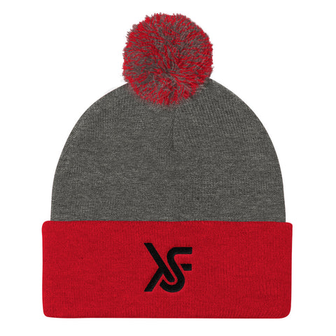 Dark Heather Grey/Red Pom Pom Knit Cap