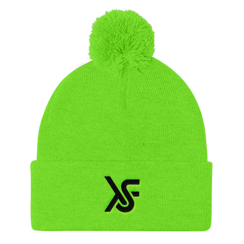 Neon/Green Pom Pom Knit Cap